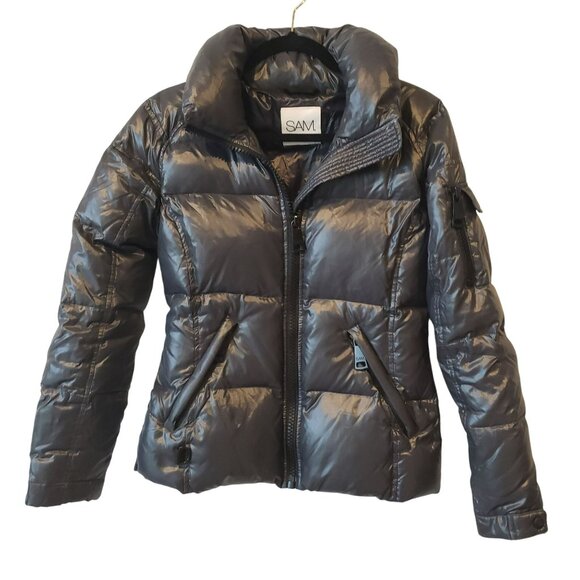 SAM. Womens Gray Puffer Jacket Goose Down Winter Coat Revolve Style S Small - Picture 1 of 12